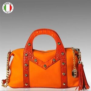 Hermes Orange Marino Orlandi Designer Leather East West Handbag with Chain Strap